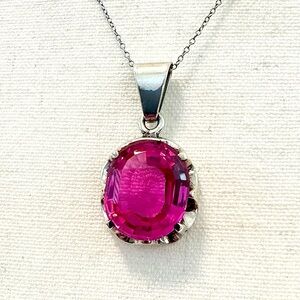 Vintage Sterling Silver Pink Sapphire Pendant (10g/28.5mm)